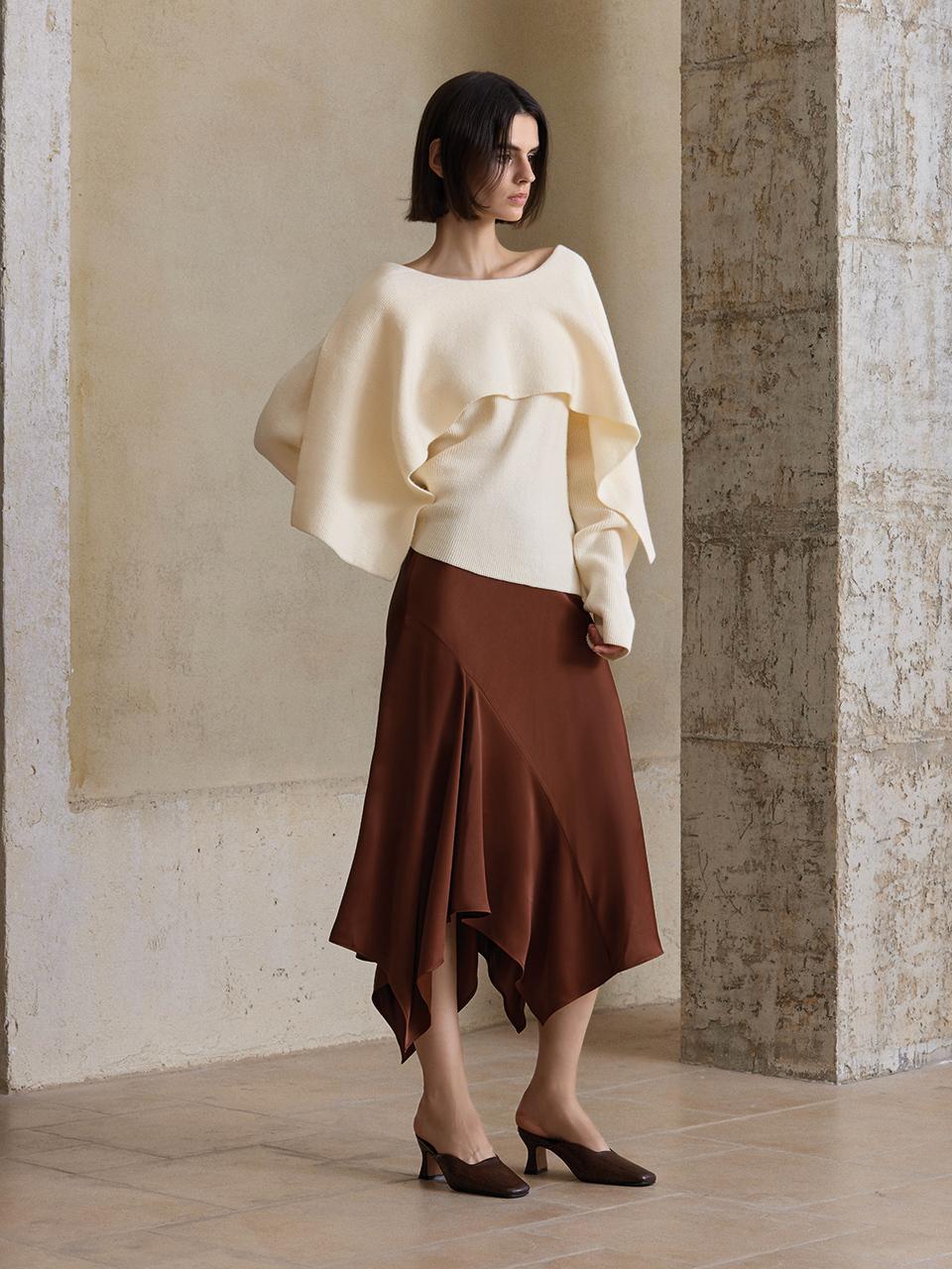 yyiam Irregular Hem Silky Flowing Skirt