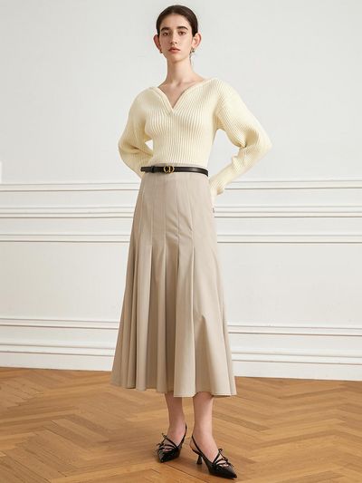 yyiam Lazy Pleated Long Skirt