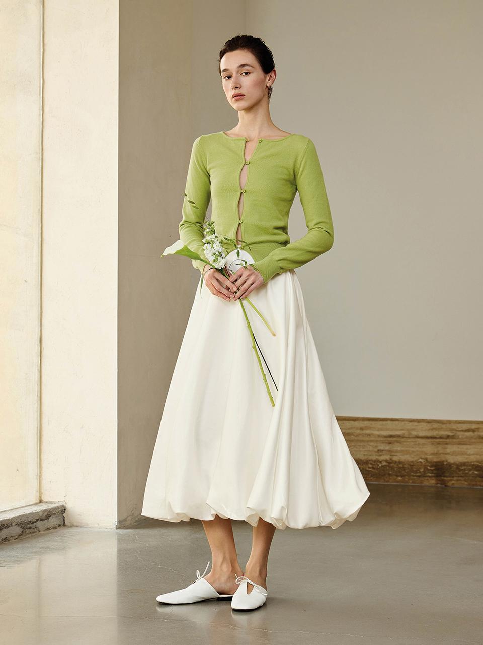 yyiam Satin Midi Elastic Waist Skirt