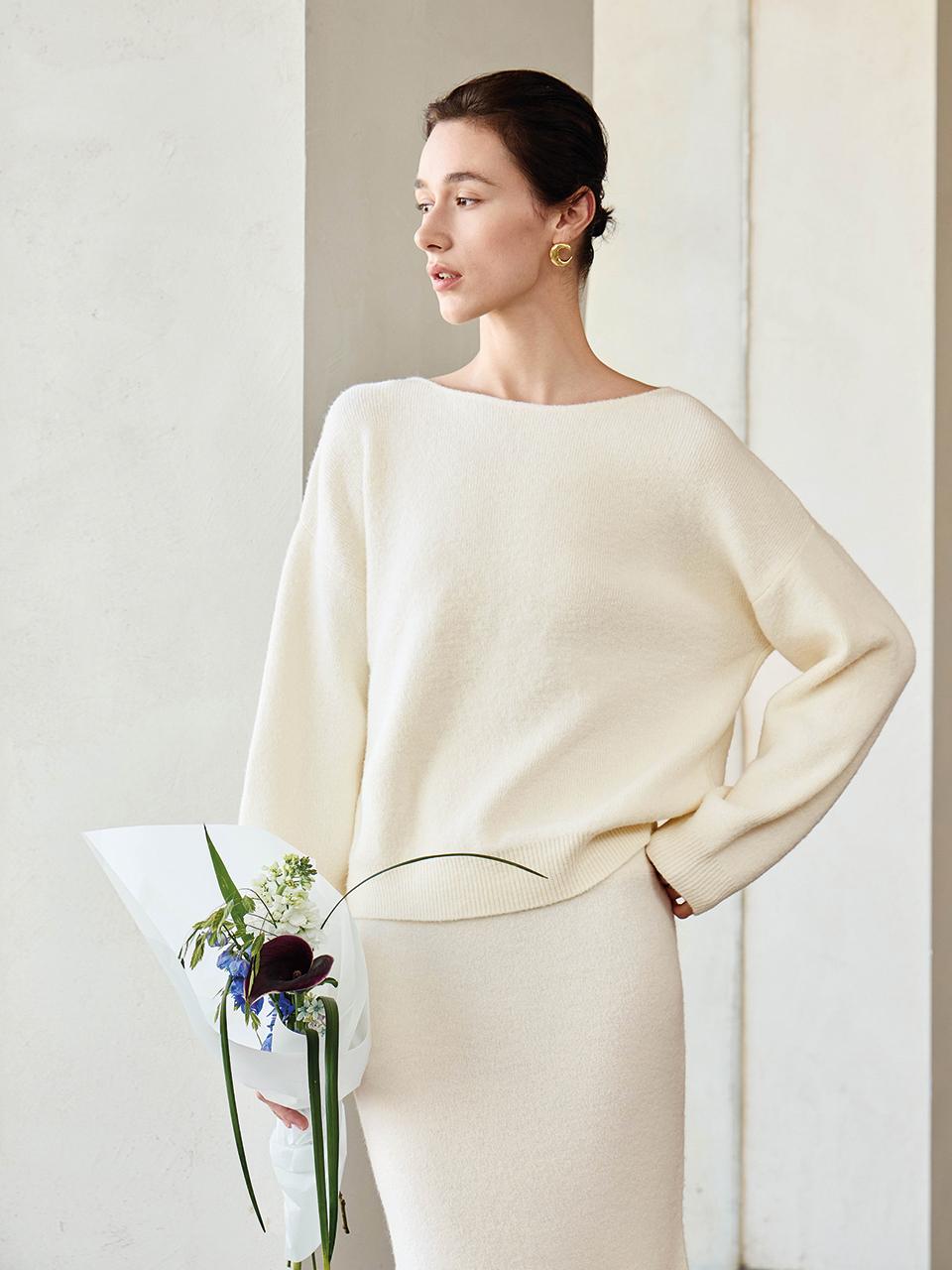 yyiam Semi Loose Polyester Blend Knit Sweater [Beige]