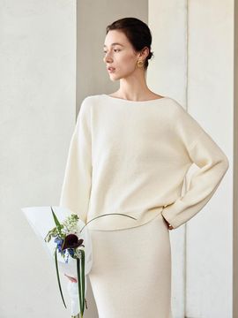 yyiam Semi Loose Polyester Blend Knit Sweater [Beige]