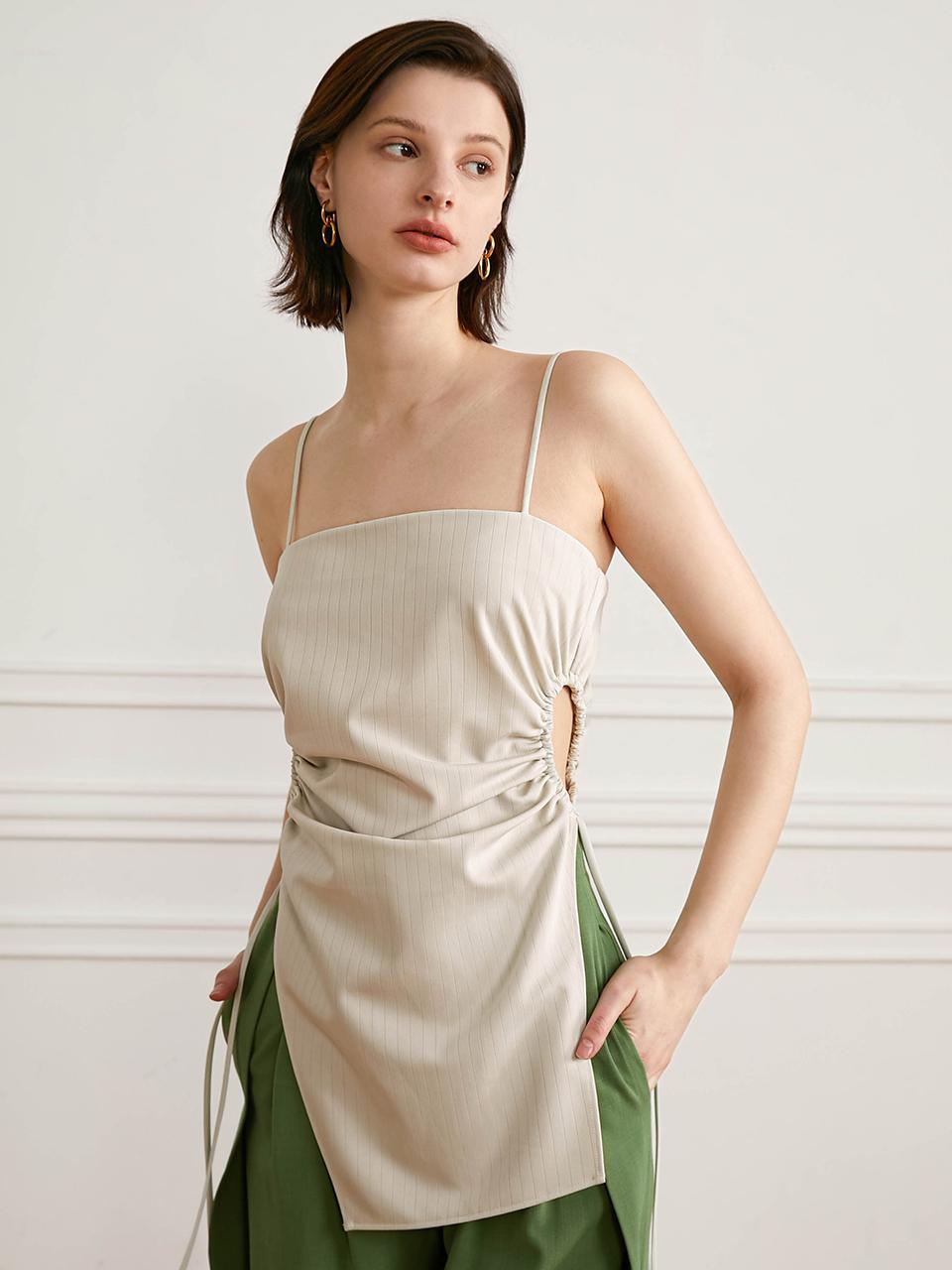 yyiam Slit Long Camisole Top_Light Beige