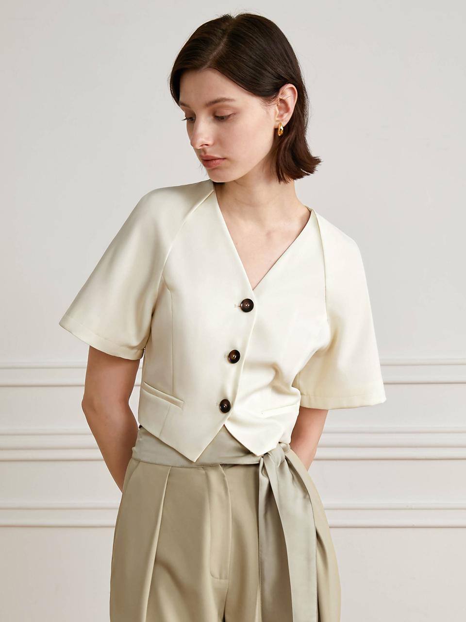 yyiam V Neck Crop Shirt