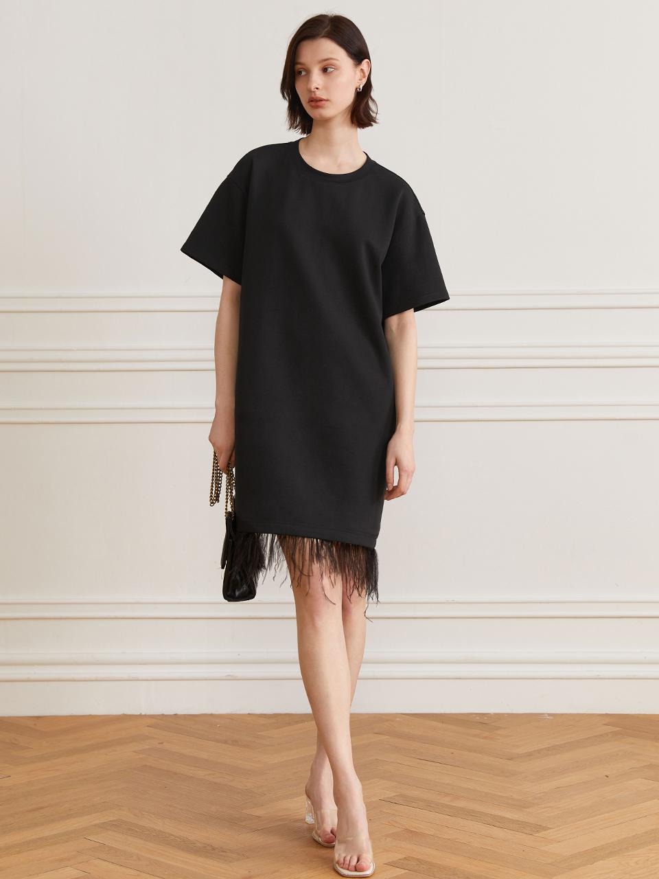 yyiam YY Fringed Loose Fit Mini Dress (Black)