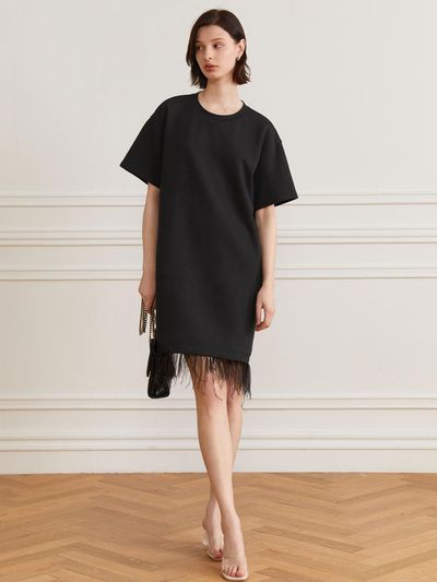yyiam YY Fringed Loose Fit Mini Dress (Black)