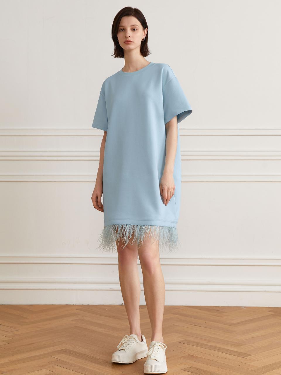 yyiam YY Fringed Loose Fit Mini Dress (Blue)