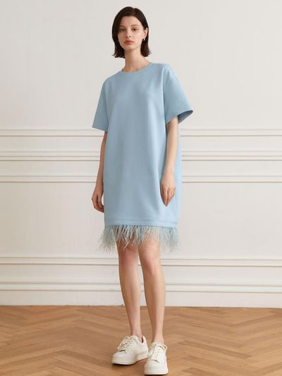yyiam YY Fringed Loose Fit Mini Dress (Blue)