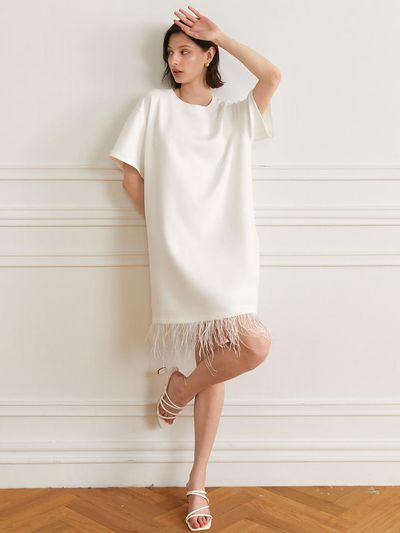 yyiam YY Fringed Loose Fit Mini Dress (White)