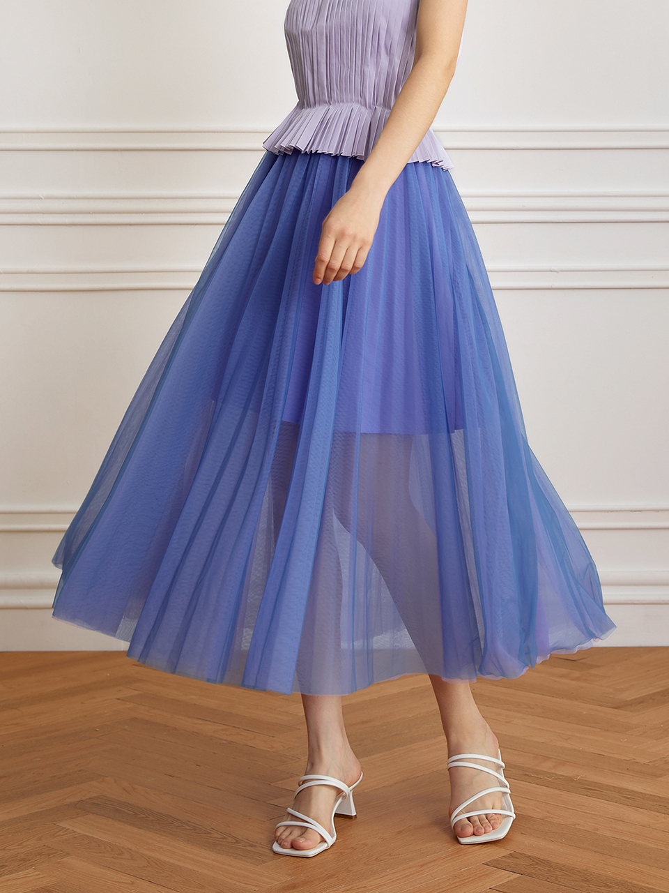 yyiam YY Holiday Wind Drape Mesh Skirt _Periwinkle Blue
