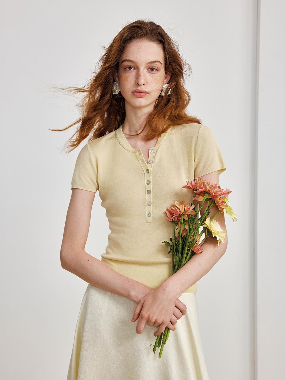 yyiam YY Sense V-neck Trim Top T-shirt