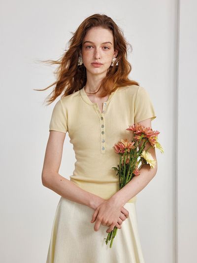 yyiam YY Sense V-neck Trim Top T-shirt