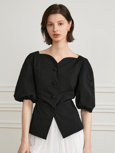 yyiam YY Vintage Bubble-Sleeve Shirt (Black)