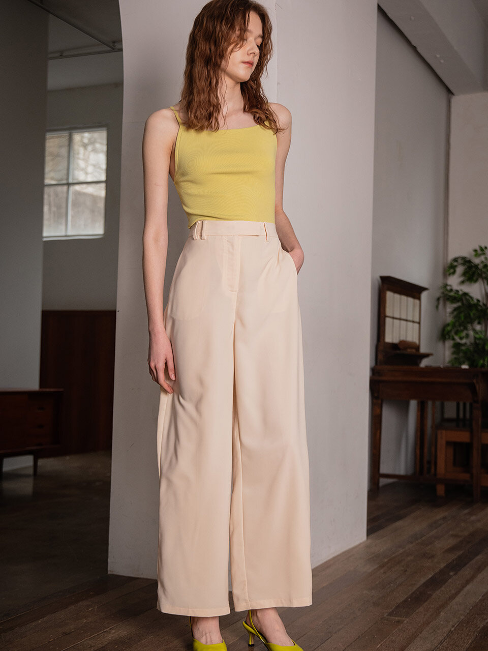 yyiam YY Wide Hidden Button Pants_Yellow