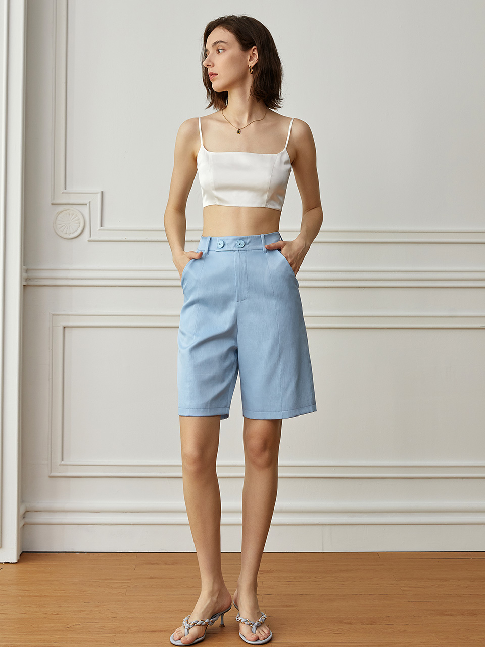 yyiam YY_Lovely Short Suit Set - Blue Pants