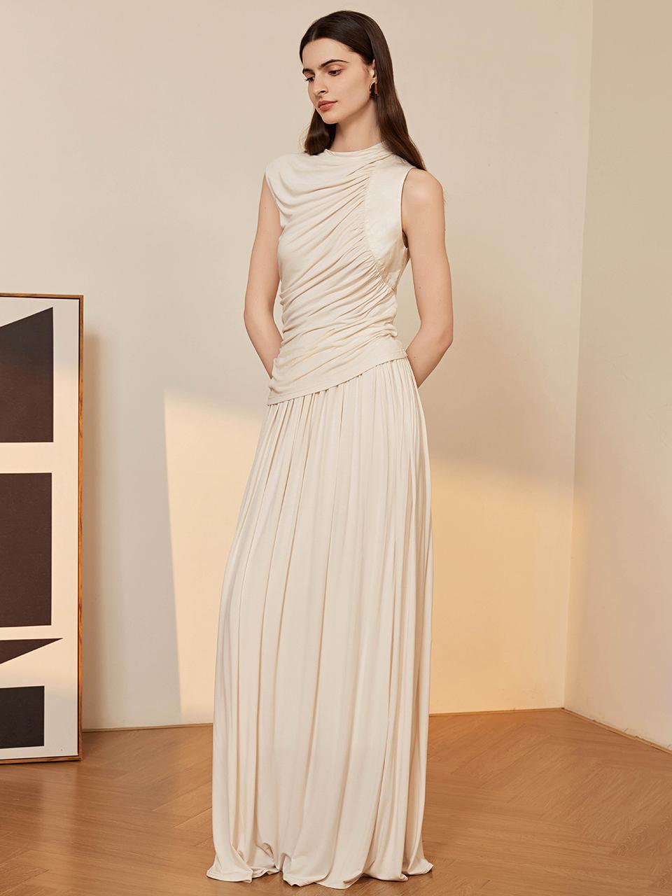 yyiam YY_Pleated Maxi Skirt - Light Beige
