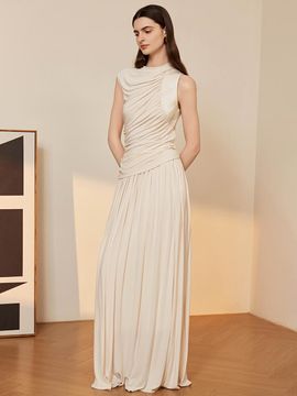 yyiam YY_Pleated Maxi Skirt - Light Beige