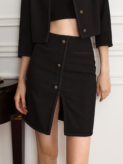 yyiam YY_Tweed Split Skirt_Black
