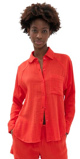 Z Supply Z Supply Perfect Airy Button Down Shirt Lychee