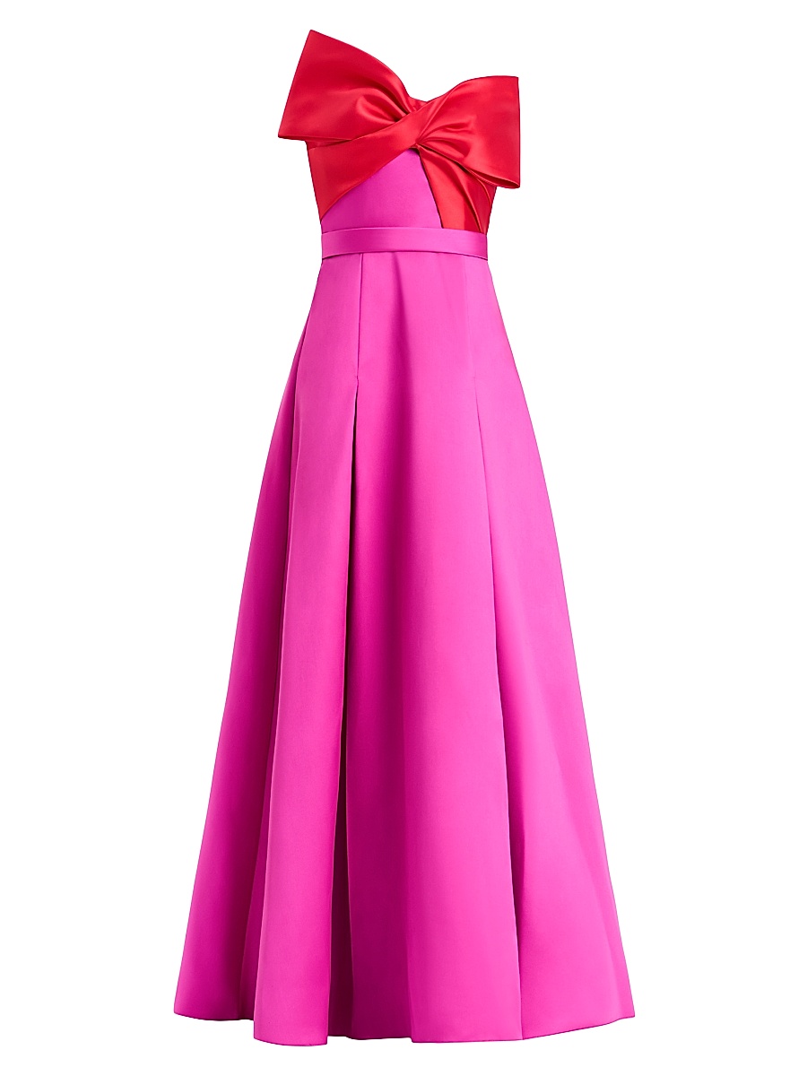 sachin and babi light blue dress Amsale Bow-Back Mikado Satin Bridal Dress