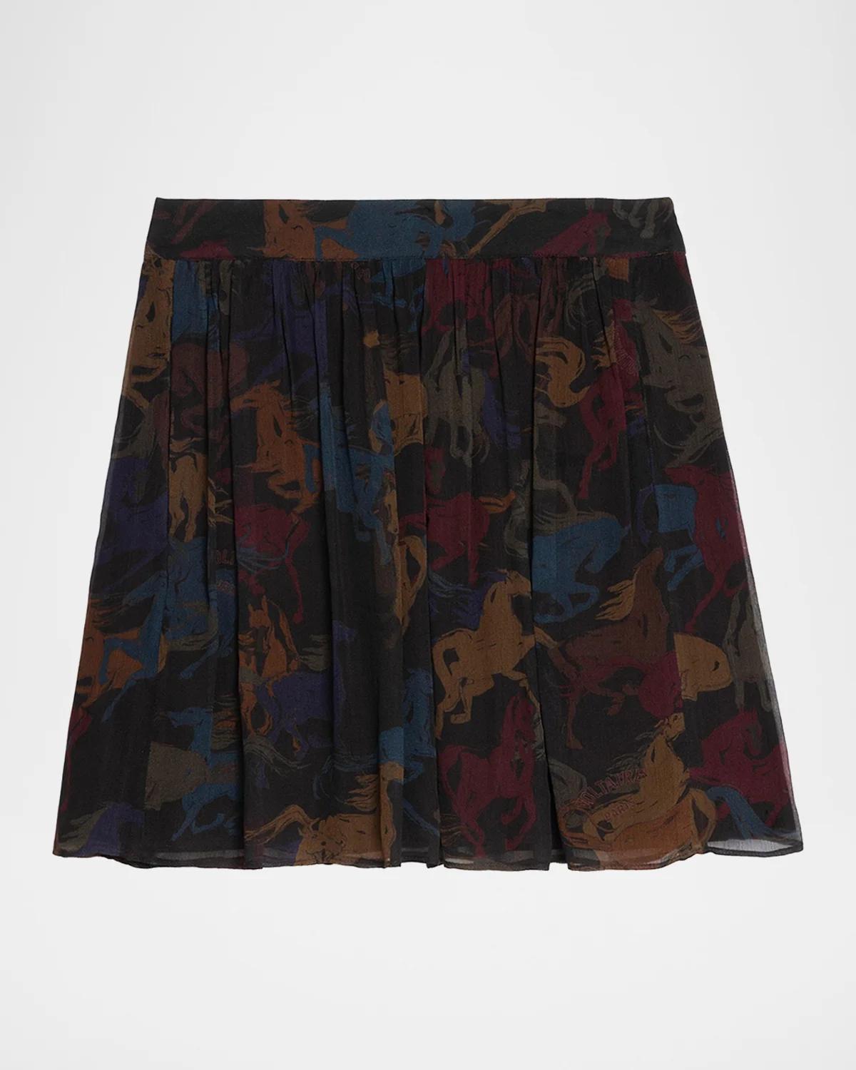 Zadig & Voltaire Jadys Mousseline Horse-Printed A-Line Miniskirt