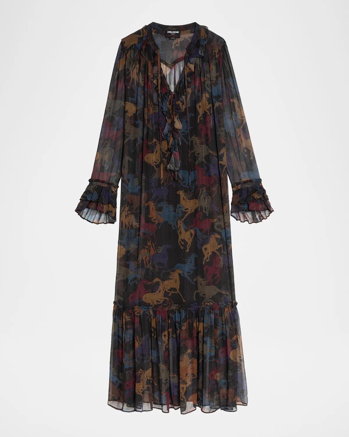 Zadig & Voltaire Ralicel Mousseline Horse-Print Maxi Dress