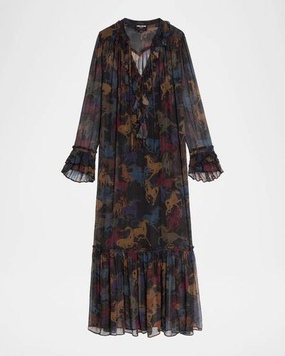 Zadig & Voltaire Ralicel Mousseline Horse-Print Maxi Dress