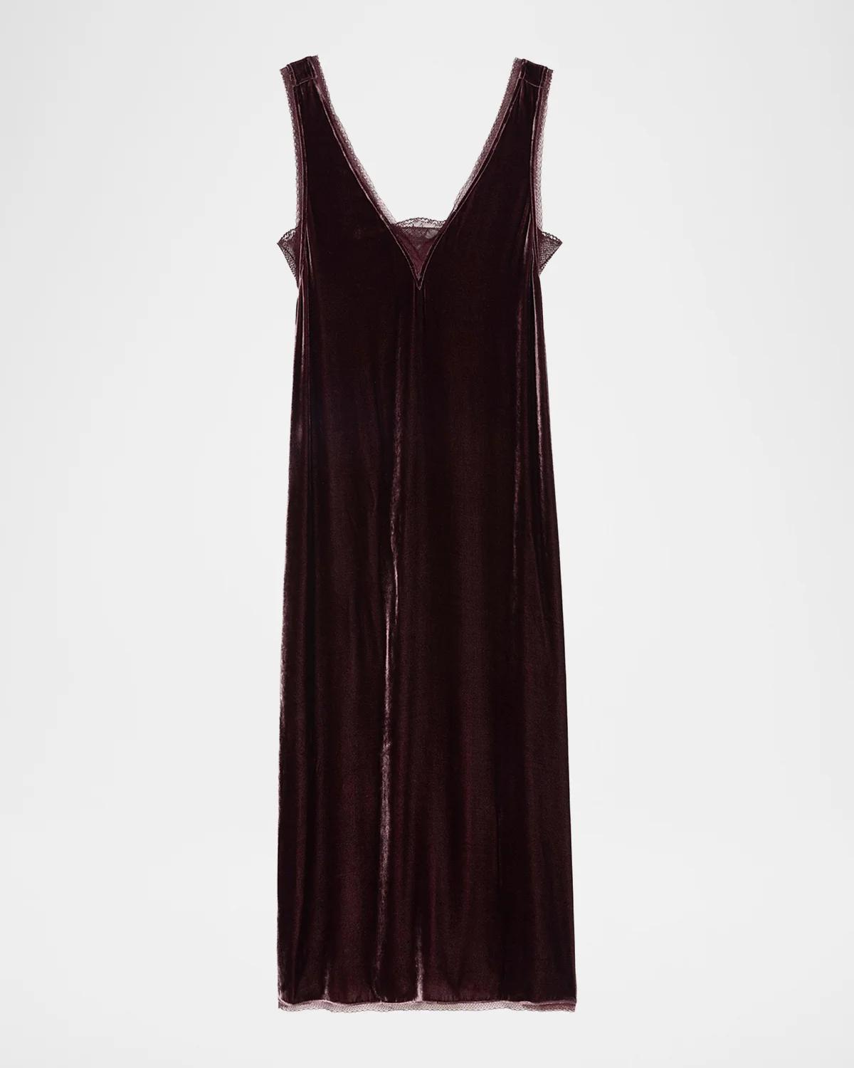 Zadig & Voltaire Renzo Velvet Lace-Trimmed Midi-Slipdress