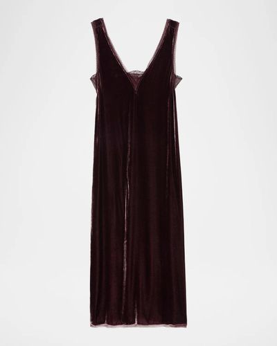 Zadig & Voltaire Renzo Velvet Lace-Trimmed Midi-Slipdress