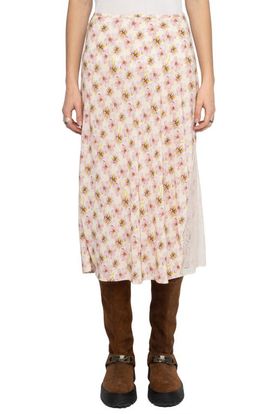 Zadig & Voltaire Zadig & Voltaire Jayla Mirror Flowers Lace Trim Crepe Midi Skirt