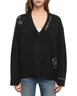 Zadig & Voltaire Zadig & Voltaire Mikyz Cashmere Embroidered V Neck Sweater