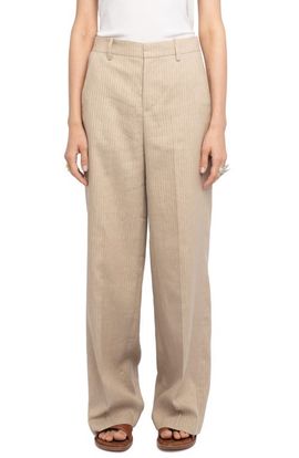 Zadig & Voltaire Zadig & Voltaire Pinstripe Linen Blend Wide Leg Pants