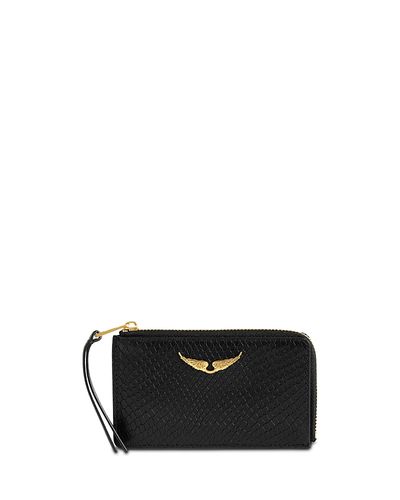 Zadig & Voltaire Zadig & Voltaire Wild Snake Embossed Zip Leather Card Case