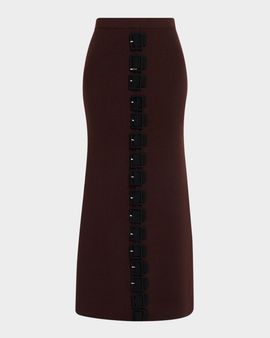 ZANKOV Charlise Buckled Wool Rib Midi Skirt