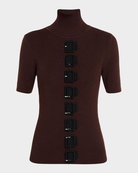 ZANKOV Silvina Short-Sleeve Buckled Turtleneck Sweater