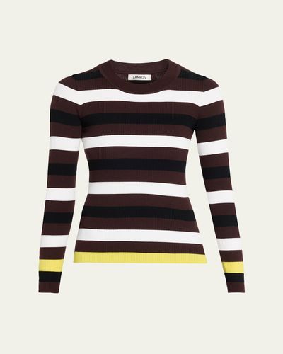 ZANKOV Striped Rib Crewneck Sweater