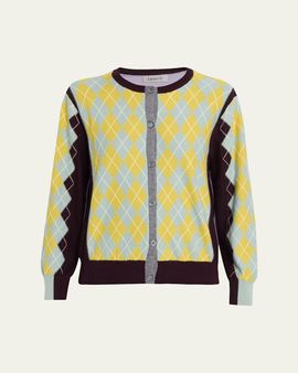ZANKOV William Wool Argyle Colorblock Cardigan