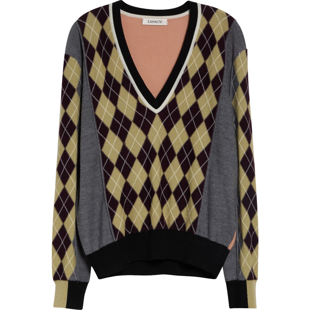 ZANKOV ZANKOV Teddy Colorblock Argyle Merino Wool Sweater