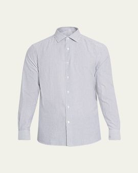 ZEGNA Men's Cotton and Cashmere Pinstripe Modern-Fit Sport Shirt