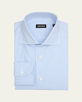 ZEGNA Men's Cotton Micro-Check Spread Collar Dress Shirt