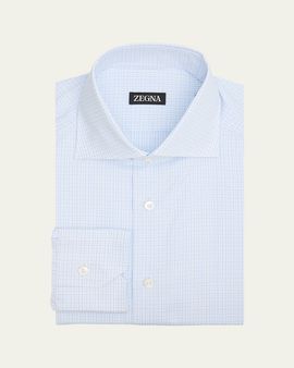 ZEGNA Men's Cotton Small Check Dress Shirt