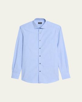ZEGNA Men's Cotton Tonal Grid Check Sport Shirt