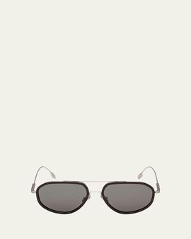 ZEGNA Men's Double-Bridge Titanium Aviator Sunglasses