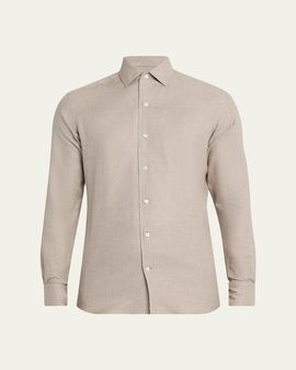 ZEGNA Men's Melange Cashmere and Cotton Modern-Fit Sport Shirt