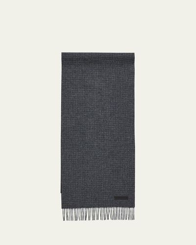 ZEGNA Men's Oasi Cashmere Check Scarf with Leather Brand Mark