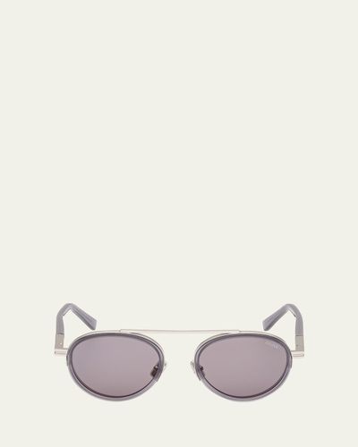ZEGNA Men's ORIZZONTE II Metal-Acetate Round Sunglasses