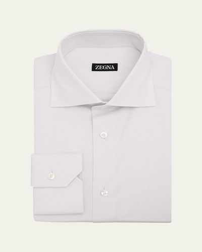 ZEGNA Men's Solid Cotton Twill Dress Shirt