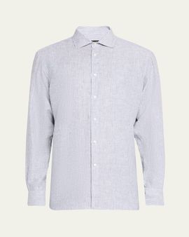 ZEGNA Men's Stripe Oasi Lino Casual Button-Down Shirt