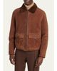 ZEGNA Men's Suede Short Shearling-Collar Aviator Jacket - 4