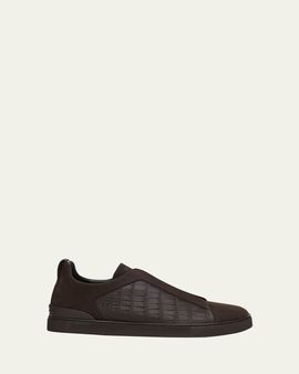ZEGNA Men's Triple Stitch Alligator and Nubuck Slip-On Sneakers
