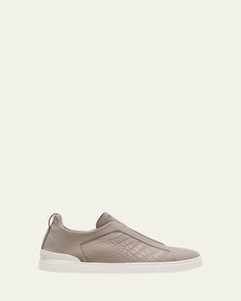 ZEGNA Men's Triple Stitch Alligator Low-Top Sneakers